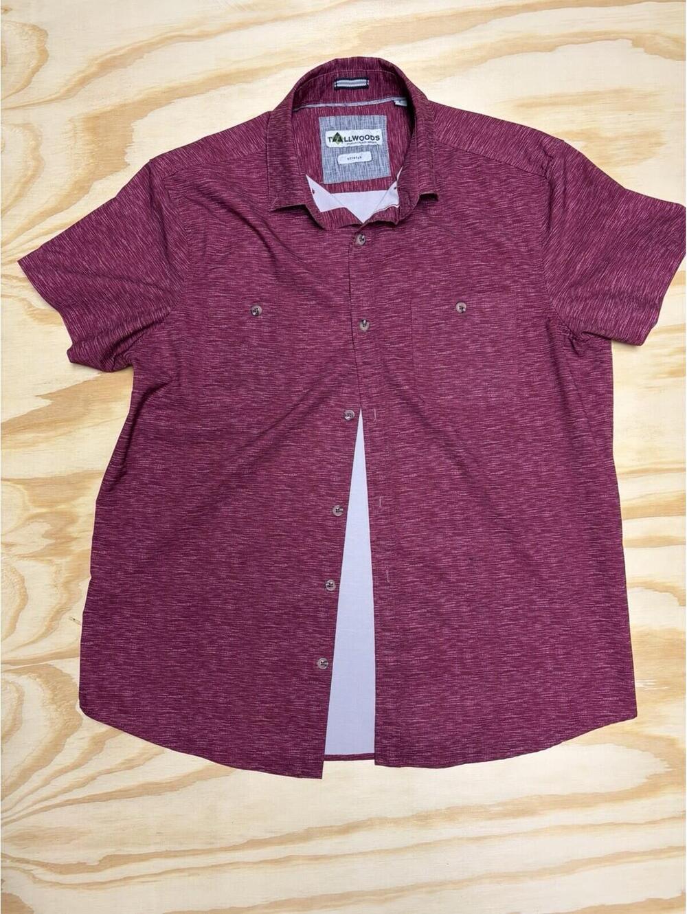Tallwoods Premium Stretch Men’s Small Red Collared Button Up Shirt